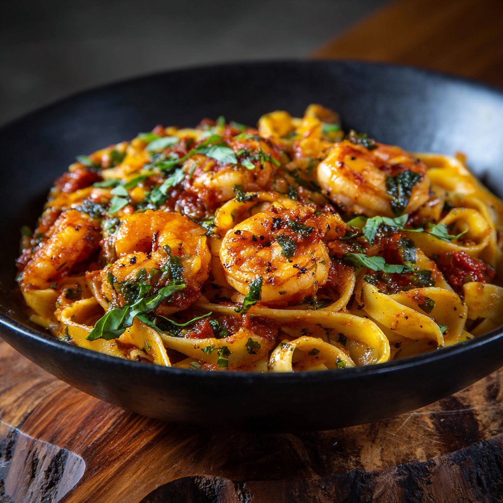 Spicy Shrimp Tagliatelle in Tomato